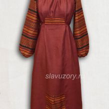 Платье из бордового льна с узорной тканью Медовая