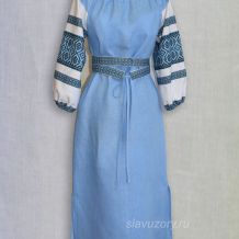 Славянское платье с узорной тканью Легенда