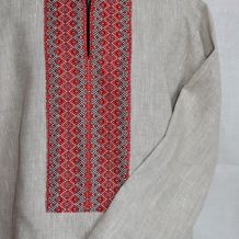 Рубаха из натурального льна с узорной тканью Ладушка (красная)