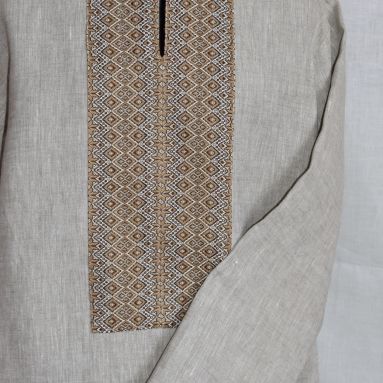 Рубаха из натурального льна с узорной тканью Ладушка (коричневая)