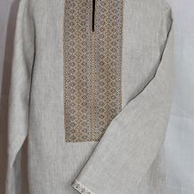 Рубаха из натурального льна с узорной тканью Ладушка (коричневая)