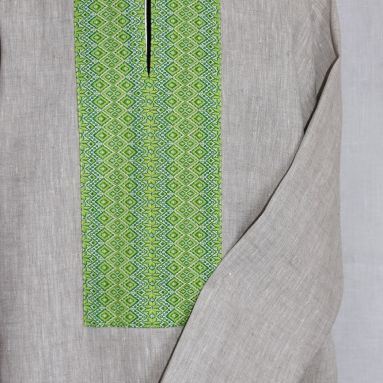 Рубаха из натурального льна с узорной тканью Ладушка (зеленая)