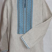 Рубаха из натурального льна с узорной тканью Реченька
