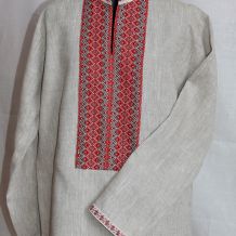 Рубаха из натурального льна с узорной тканью Ладушка (красная)