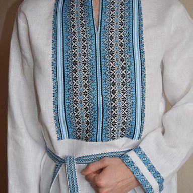 Рубаха из белого льна (с алатырем голубым)